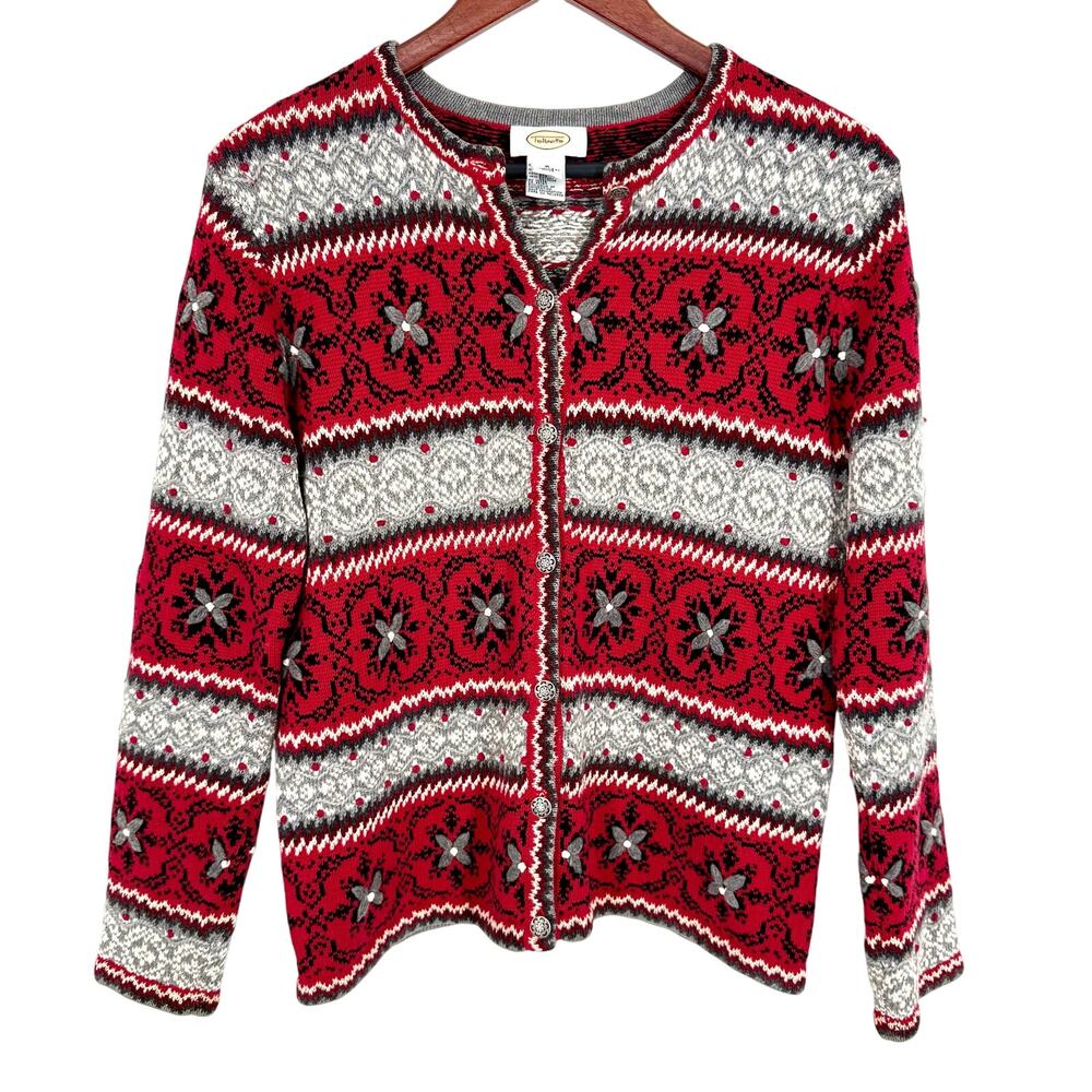 Talbots Sz Small SILK BLEND Christmas Holiday Red Fairisle Sweater Shirt Top